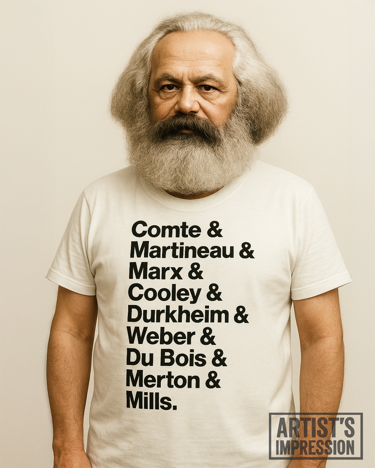 Sociologist T-shirt - Comte, Martineau, Marx, Cooley, Durkheim, Weber, Du Bois, Merton & Mills