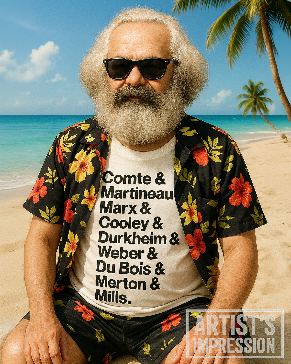 Sociologist T-shirt - Comte, Martineau, Marx, Cooley, Durkheim, Weber, Du Bois, Merton & Mills