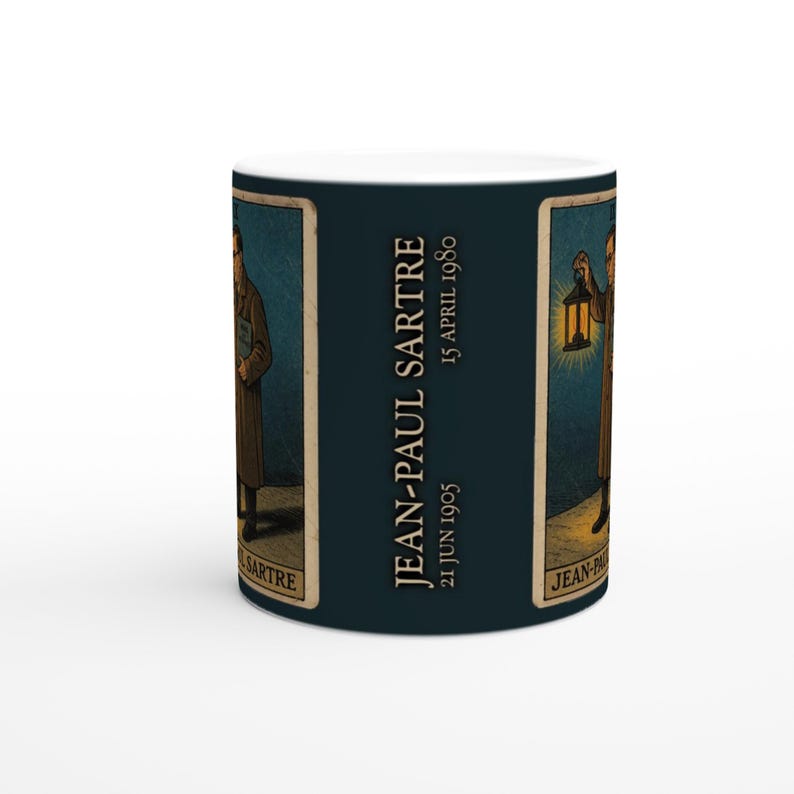 Tarot Mug with Jean-Paul Sartre - 11oz Hermit Illustration - Perfect Gift for Philosophers