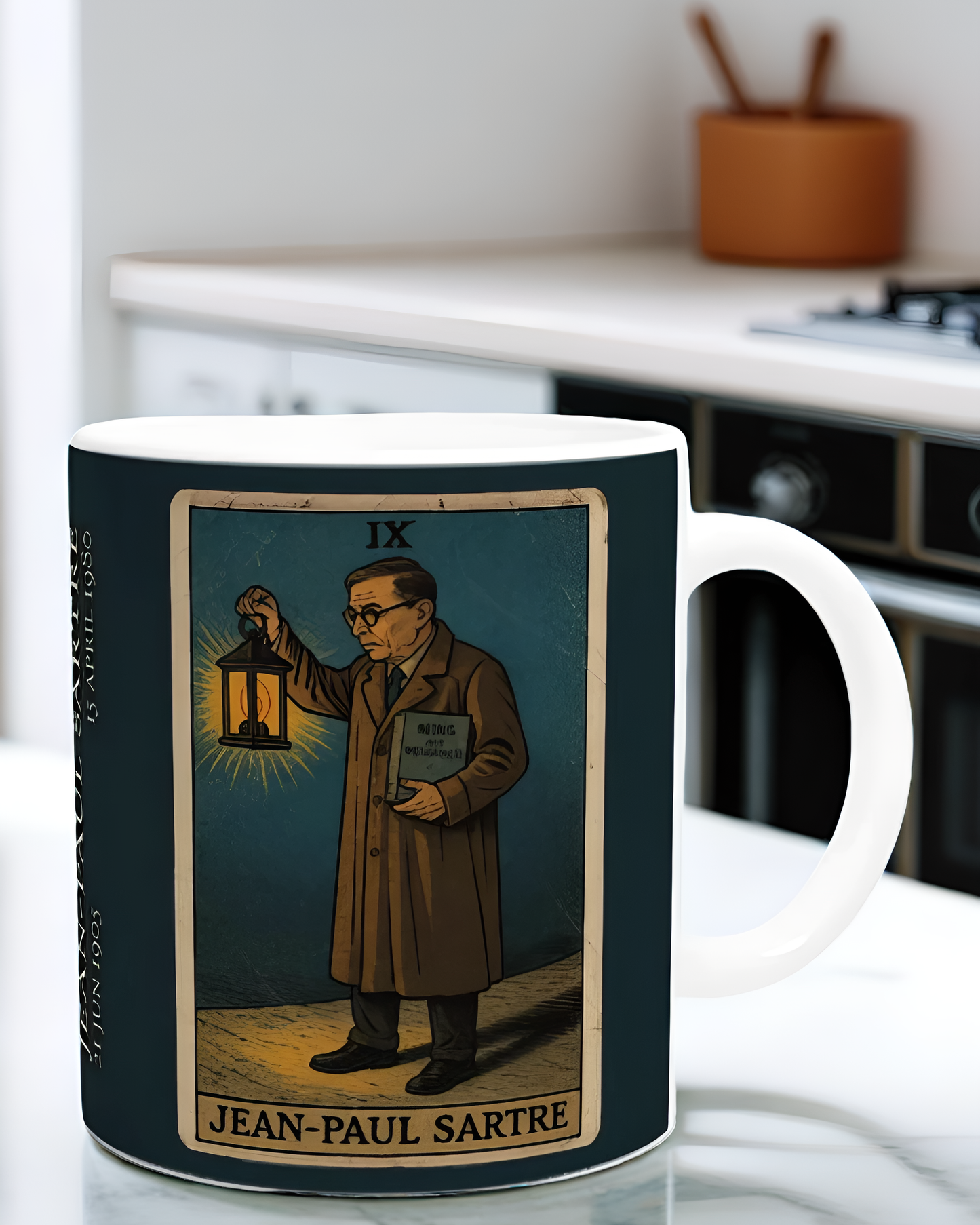 Tarot Mug with Jean-Paul Sartre - 11oz Hermit Illustration - Perfect Gift for Philosophers