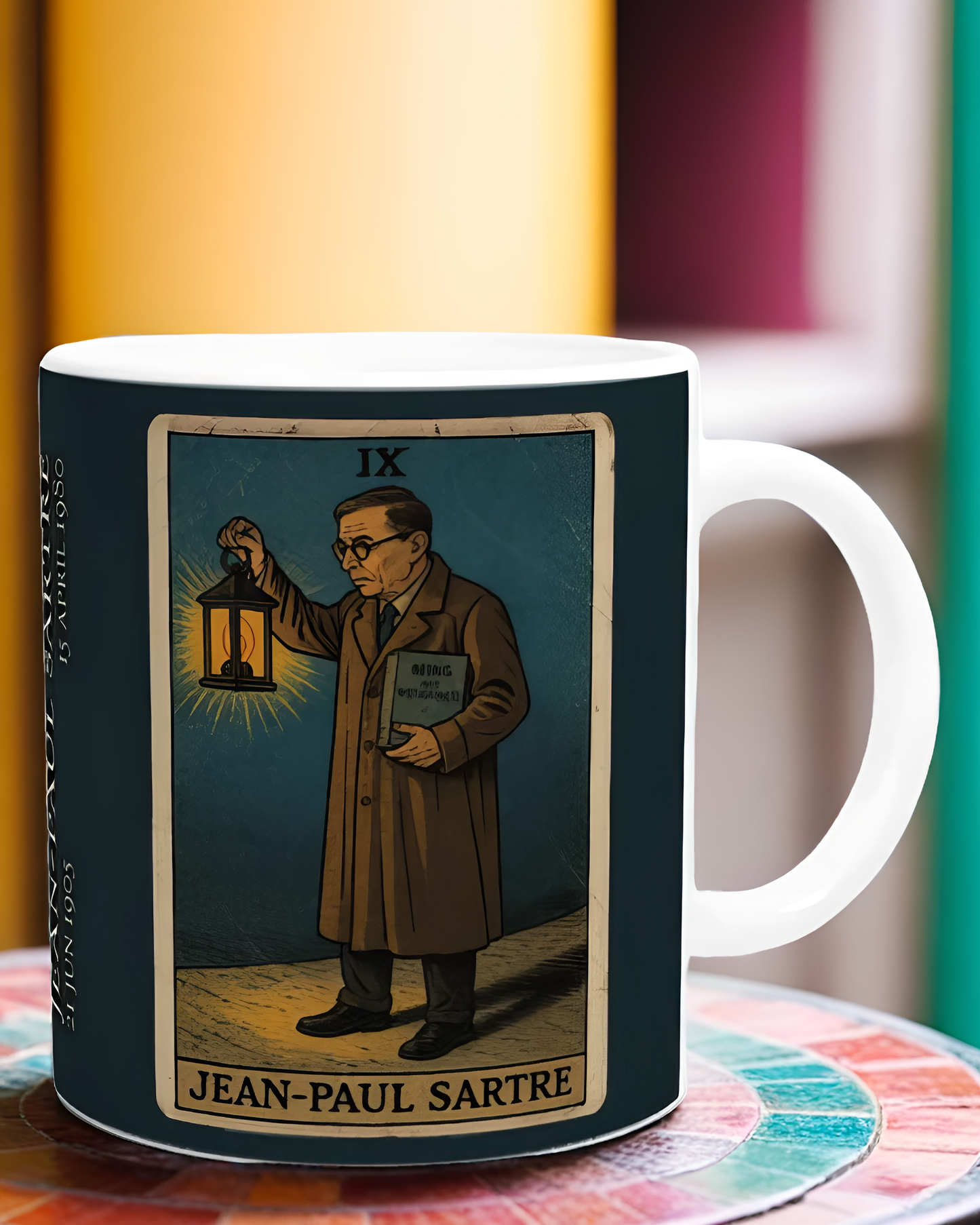 Tarot Mug with Jean-Paul Sartre - 11oz Hermit Illustration - Perfect Gift for Philosophers