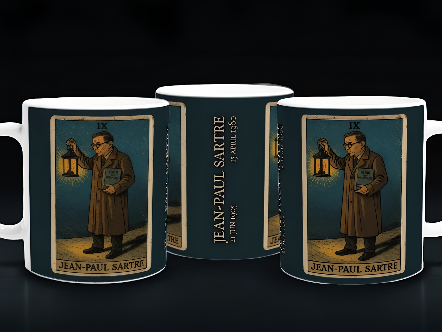 Tarot Mug with Jean-Paul Sartre - 11oz Hermit Illustration - Perfect Gift for Philosophers