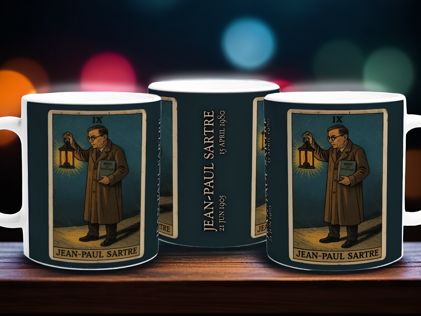 Tarot Mug with Jean-Paul Sartre - 11oz Hermit Illustration - Perfect Gift for Philosophers