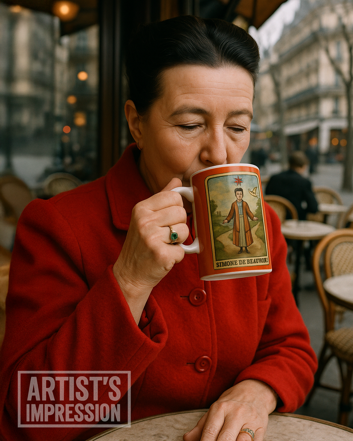 Simone de Beauvoir The Lovers Tarot Mug – Inspirational Ceramic Coffee Cup
