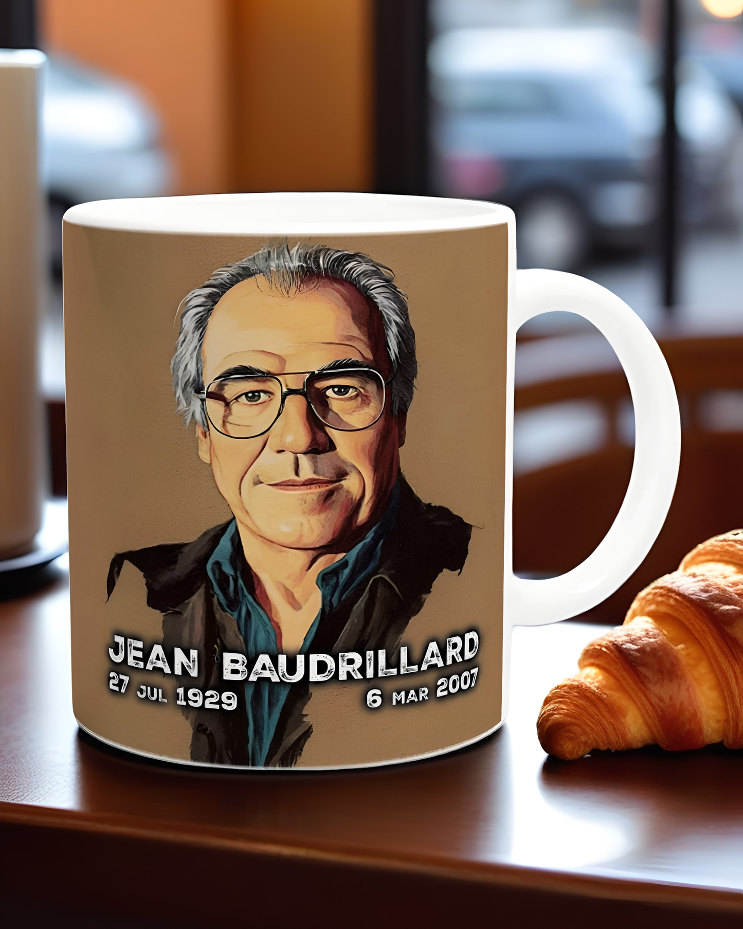 Jean Baudrillard Mug – Philosophy Gift, Social Theory Coffee Cup, French Thinker Mug
