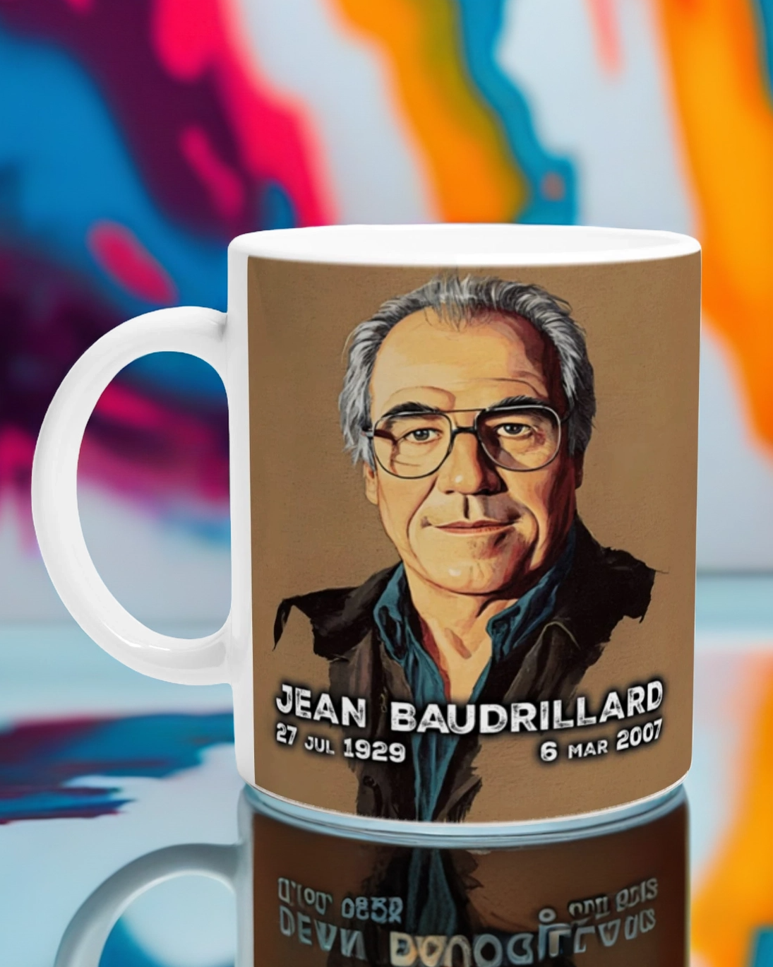Jean Baudrillard Mug – Philosophy Gift, Social Theory Coffee Cup, French Thinker Mug