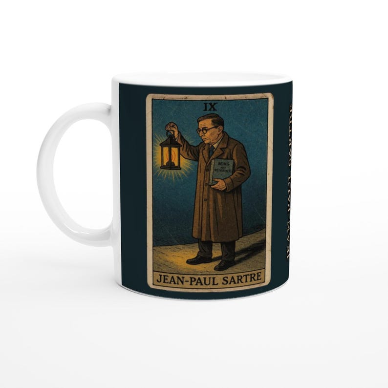Tarot Mug with Jean-Paul Sartre - 11oz Hermit Illustration - Perfect Gift for Philosophers